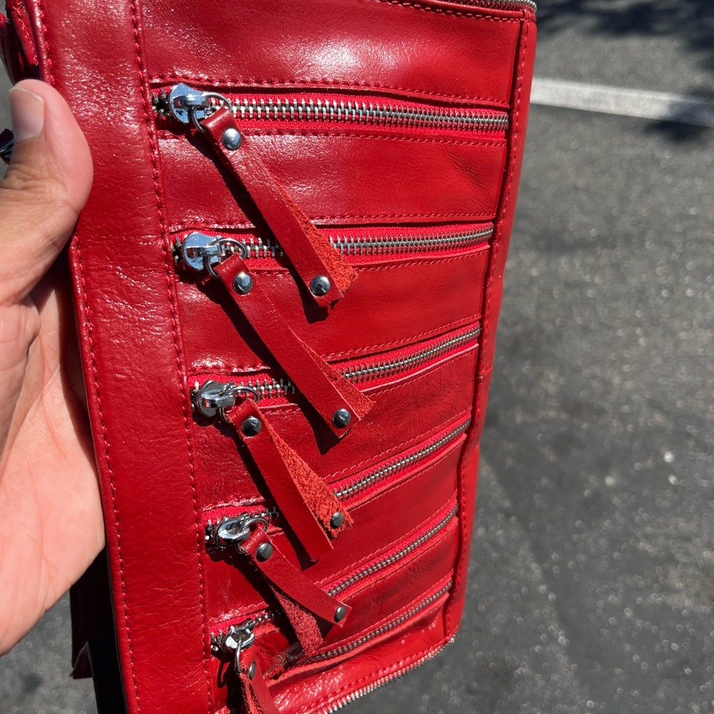 Red Leather Zippered Clutch